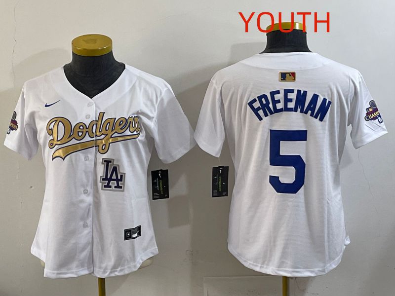 Youth Los Angeles Dodgers #5 Freeman White Champion edition Nike MLB Jersey style 006